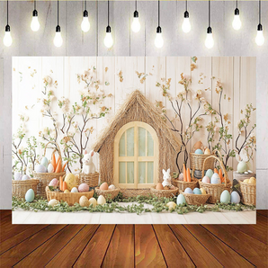 Mocsicka Easter House Bunny and Eggs Backdrop