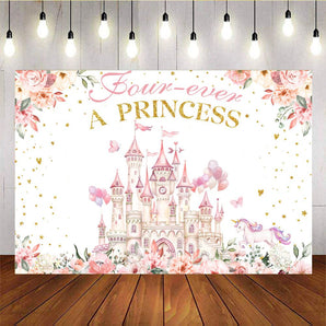 Mocsicka Pink Princess Castle Baby Shower Backdrop