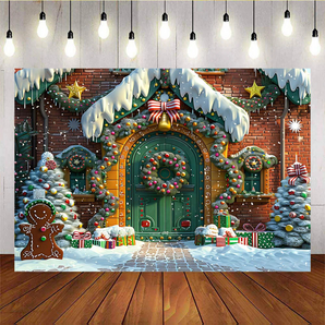 Mocsicka Cute Gingerbread Man Christmas House Backdrop