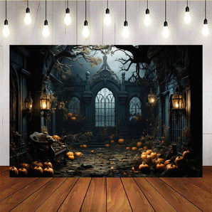 Mocsicka Dark Pumpkin Castle Theme Halloween Backdrop