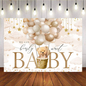 Mocsicka Brown Balloons and Little Bear Baby Shower Backdrop