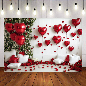 Mocsicka Valentine's Day Theme Romantic Red Balloons Backdrops