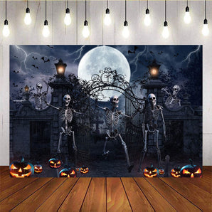 Mocsicka Skeleton Invasion Castle Halloween Backdrop