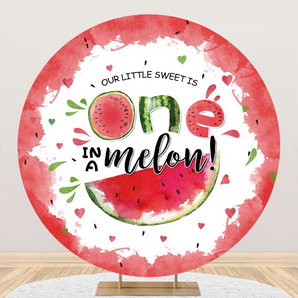 Mocsicka Watermelon Our Little Sweet is One Birthday Party Round Backdrop Cover