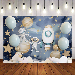 Mocsicka Astronauts Exploring Space Baby Shower Party Backdrops Q