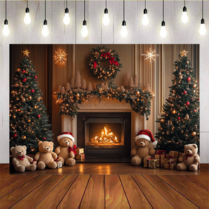 Mocsicka Cute Bear Christmas Backdrop