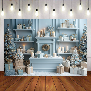 Mocsicka Blue Christmas Tree Gifts Background