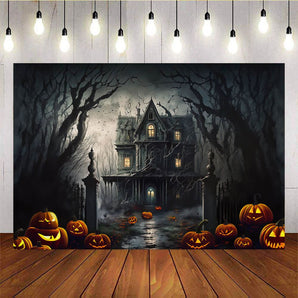 Mocsicka Dark Black Castle Halloween Backdrop