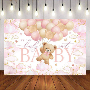 Mocsicka Pink Balloons and Little Bear Baby Shower Backdrop