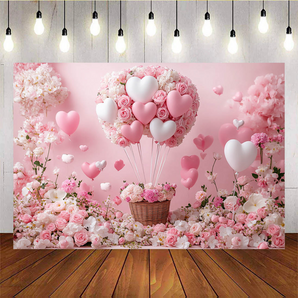 Svip Mocsicka Pink Balloon and Flower Basket Valentine's Day Backdrop L