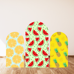 Mocsicka Lemon Watermelon Pineapple Fruit Theme Birthday Party Double-printed Chiara Cover Backdrop