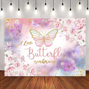 Mocsicka Pink Purple Floral A Little Butterfly Is On Her Way Baby Shower Backdrop