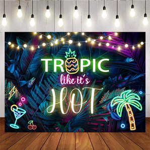 Mocsicka Tropical Summer Like It's Hot Neon Hawaiian Luau Party Backdrop