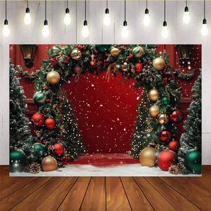 Mocsicka Christmas Tree Arch Red Background