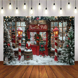 Mocsicka North Pole Red and White Street Lights Christmas Background