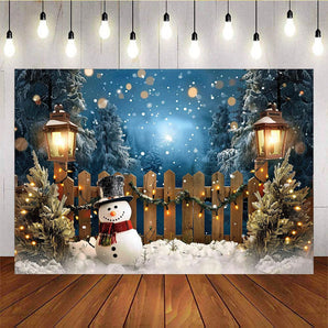 Mocsicka Christmas Snowman Street Light Fence Background