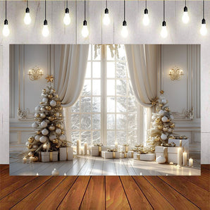 Mocsicka Golden Christmas Tree Gift Box Background