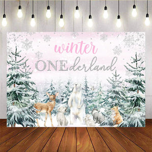 Mocsicka Baby Shower Pink Winter Onederland Background