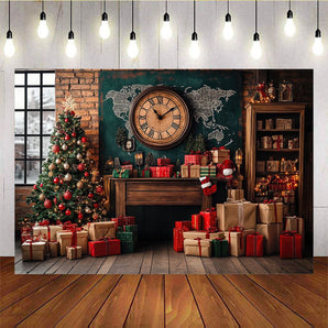 Mocsicka Christmas Tree Clock Map Gift Box Background