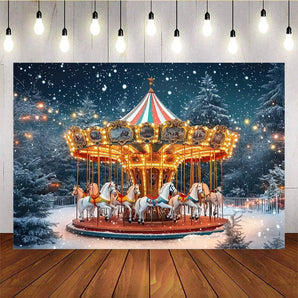 Mocsicka Christmas Carousel Snow Scene Night Background