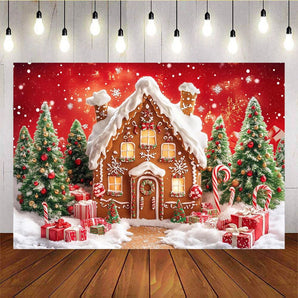 Mocsicka Christmas Candy House Red Background