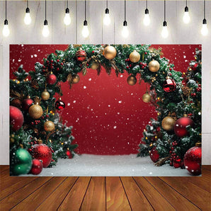 Mocsicka Arched Christmas Tree Colorful Balloons Red Background