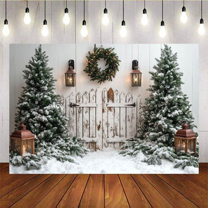 Mocsicka Christmas Tree White Fence Street Light Background