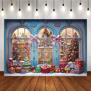 Mocsicka Christmas Candy Shop Pink Bow Background