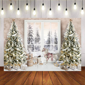 [Only Ship To U.S] Mocsicka Christmas Tree White Horse Gift Dress Up Backdrop