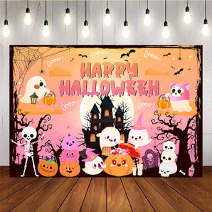 Mocsicka Cute Ghost Boos Happy Halloween Backdrop