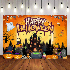 Mocsicka Orange Happy Halloween Backdrop