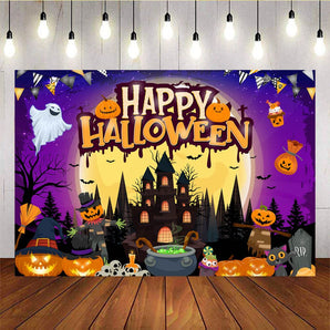 Mocsicka Purple Happy Halloween Backdrop