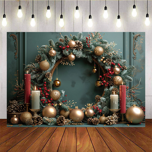 Mocsicka Round Golden Balloon Christmas Wreath Background