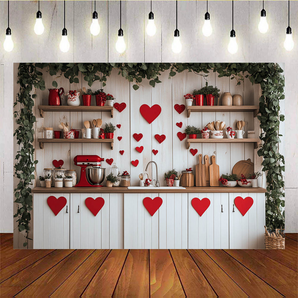 Mocsicka Valentine's Day Kitchen Red Heart Decorations Backdrop C