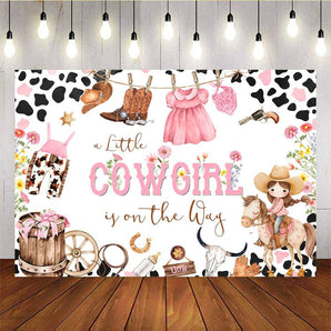 Mocsicka Pink Cow Girl Baby Shower Backdrop