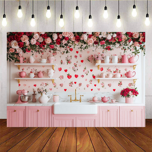 Mocsicka Valentine's Day Pink Kitchen Red Heart Decorations Backdrop A