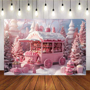 Mocsicka Pink Carriage Pine Candy Shop Christmas Background