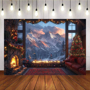 Mocsicka Snow Mountain Fireplace Christmas Background