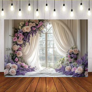 Mocsicka Spring Romantic Purple Flowers Photo Backdrop III