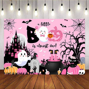 Mocsicka A Little Boy Is Almost Due Halloween  Babyshower Backdrop