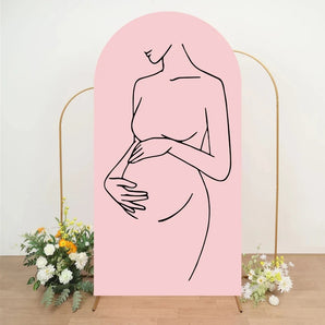 Mocsicka Pink Pregnant Mother Baby Shower Party Double-printed Arch Cover Backdrop