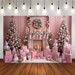 Mocsicka Pink Wreath and Socks Christmas Background