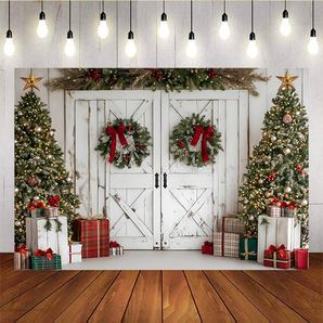 Mocsicka White Door Christmas Wreath Background