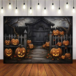 Mocsicka Black Pumpkin Farm Halloween Backdrop