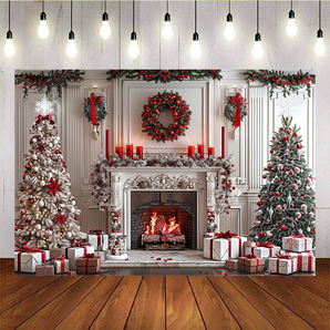 Mocsicka White And Green Christmas Tree Fireplace Background