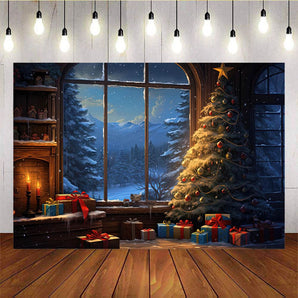 Mocsicka Christmas Tree Blue Snow Scene Background