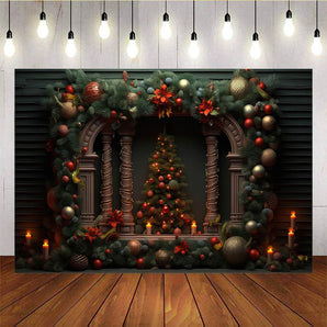 Mocsicka Christmas Tree Frame Candle Balloons Background