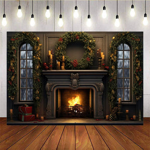 Mocsicka Fireplace Wreath Christmas Background