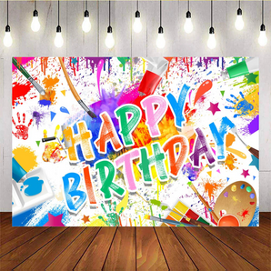 Mocsicka Color Oil Painting Happy Birthday Backdrop A