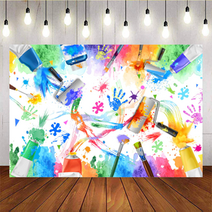 Mocsicka Color Oil Painting Happy Birthday Backdrop B